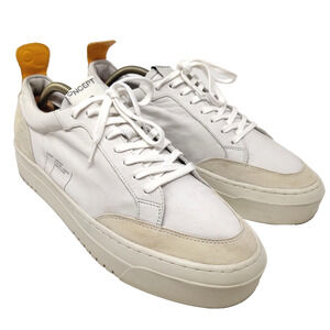 CONCEPT Women’s White Leather Sneakers with Yellow Heel Pull